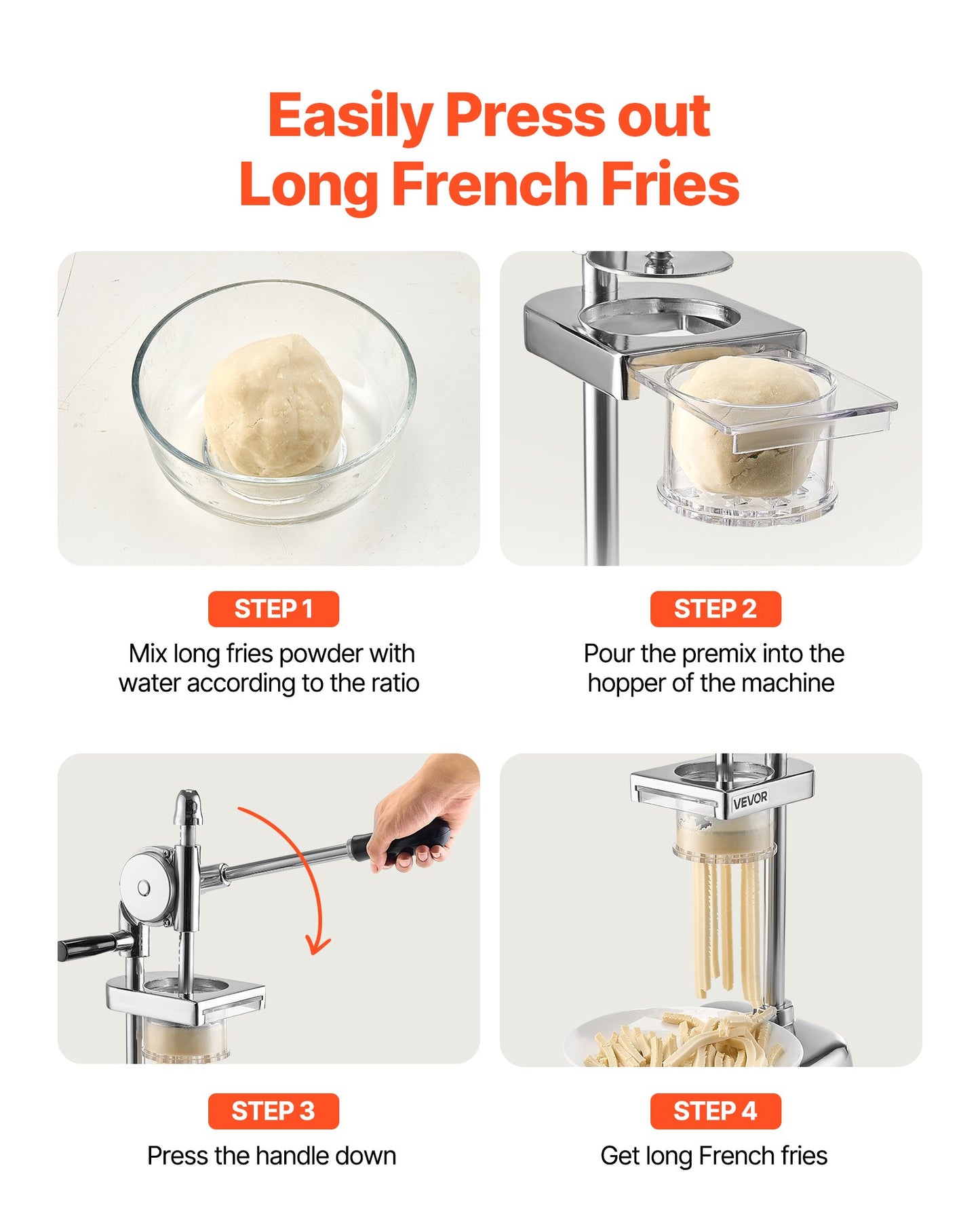 Commercial French Fry Cutter, Stainless Steel Fried Potato Strips Squeezer, Long French Fries Maker with Pull-out Extruder, Manual Mashed Potato Squeezer Machine for Restaurants & Home Kitchen
