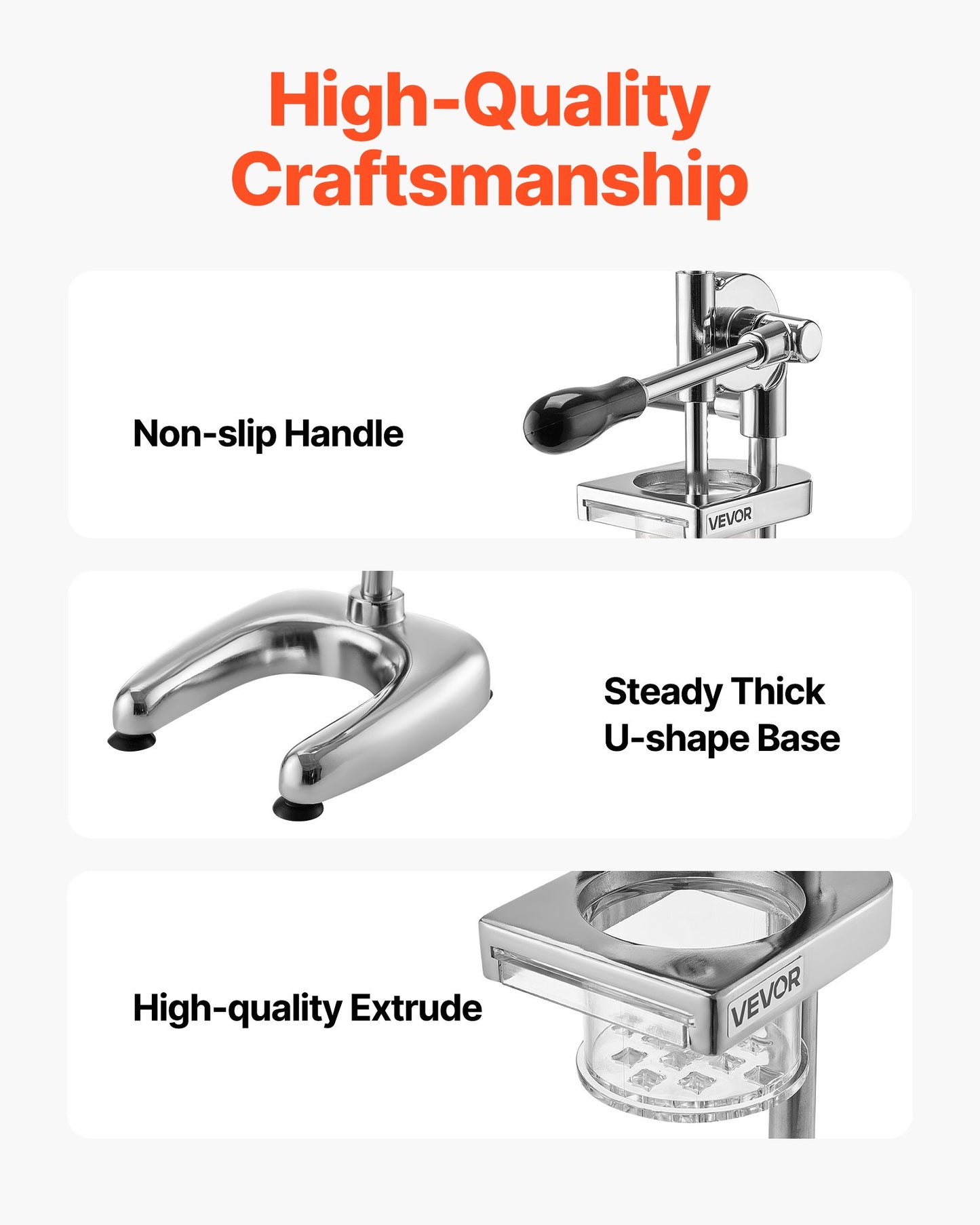 Commercial French Fry Cutter, Stainless Steel Fried Potato Strips Squeezer, Long French Fries Maker with Pull-out Extruder, Manual Mashed Potato Squeezer Machine for Restaurants & Home Kitchen