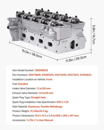 Cylinder Head Assembly for 2011-2019 Chevy Cruze Sonic Trax 1.4L Turbo, 2013-2019 Buick Encore 4 Cyl 1.4L, Complete Engine Cylinder Head Assembly Replaces 55573669, 55565291, 55573010, 55573011