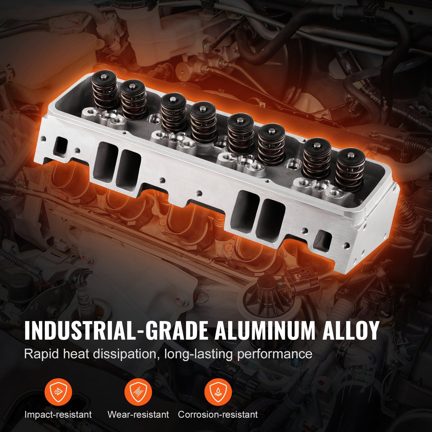 Engine Cylinder Head Assembly Replacement, Aluminum Engine Cylinder Head Kit, Compatible with Small Block Chevrolet Engines, SBC 327/ 350/ 383, Corvette, Camaro, Z06