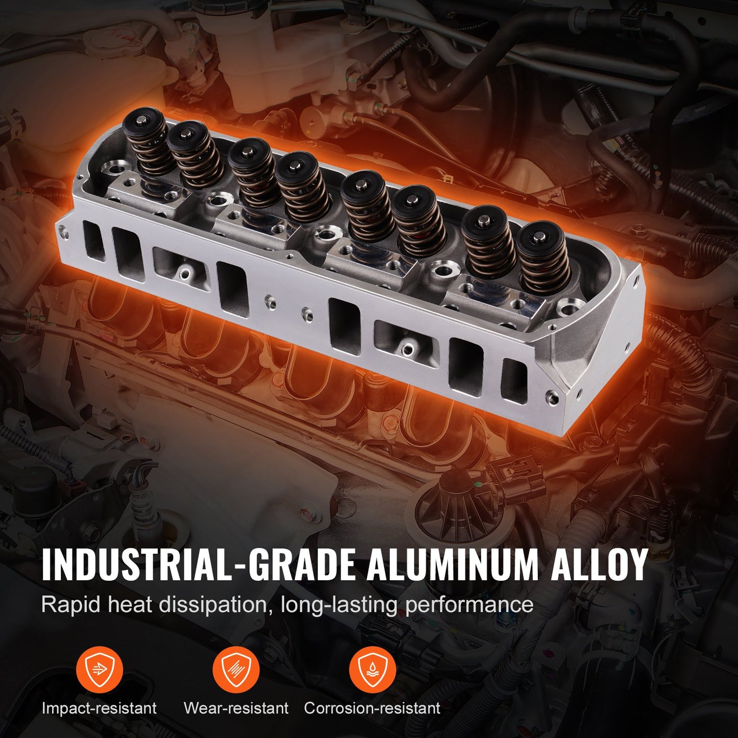 Engine Cylinder Head Assembly Replacement, Aluminum Engine Cylinder Head, Compatible with Small Block Ford Engines, SBF GT40/ 289 / 302/ 351W, FORD Mustang, GT40