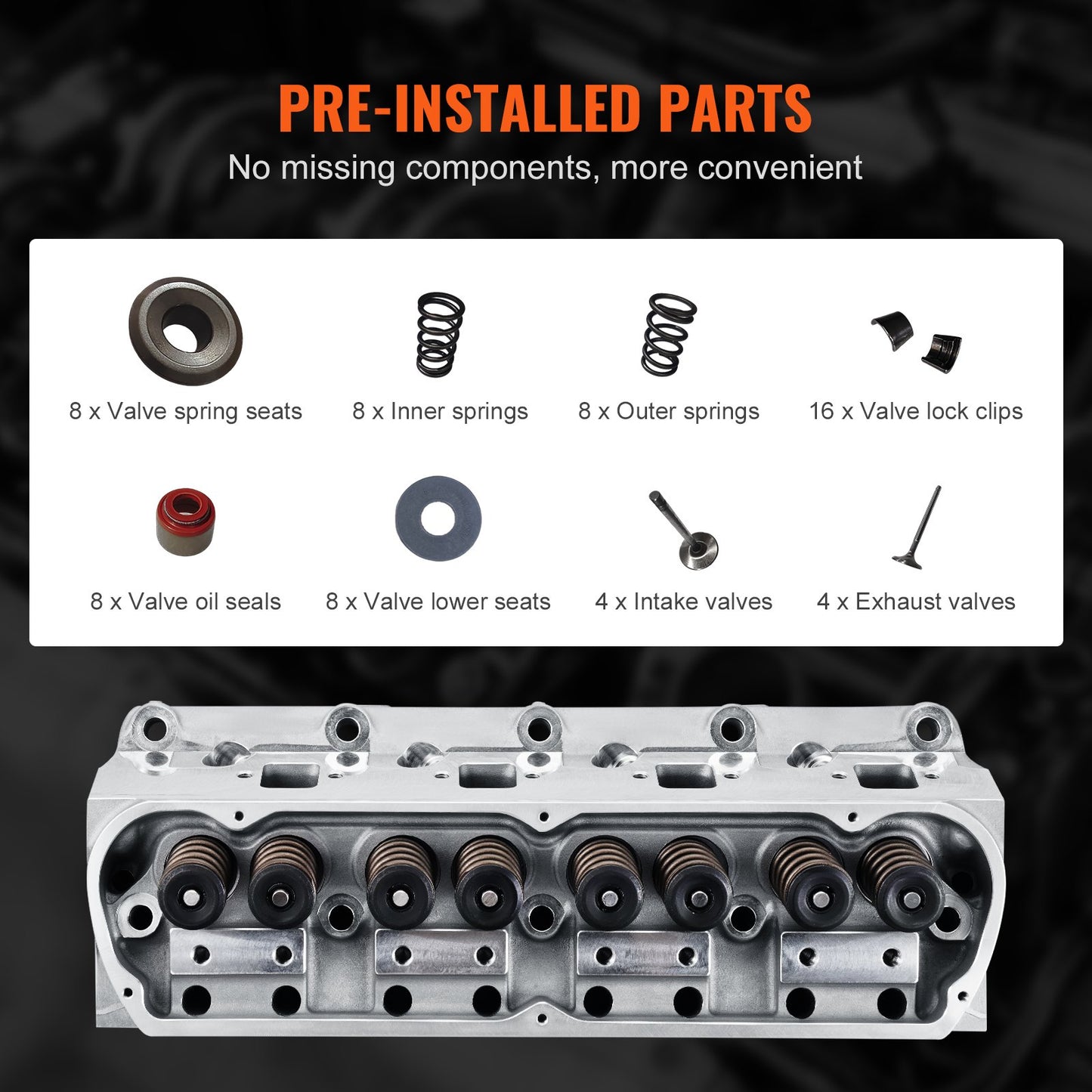 Engine Cylinder Head Assembly Replacement, Aluminum Engine Cylinder Head, Compatible with Small Block Ford Engines, SBF GT40/ 289 / 302/ 351W, FORD Mustang, GT40