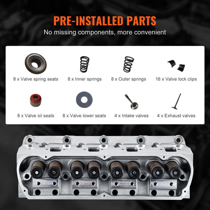 Engine Cylinder Head Assembly Replacement, Aluminum Engine Cylinder Head, Compatible with Small Block Ford Engines, SBF GT40/ 289 / 302/ 351W, FORD Mustang, GT40