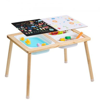 Sensory Table for Toddlers, Kids Activity Table with 3 Foldable Storage Bins & Double-Sided Board, Indoor/Outdoor Play Sand and Water Table, Wooden Kids Sensory Table for Drawing Studying Dining