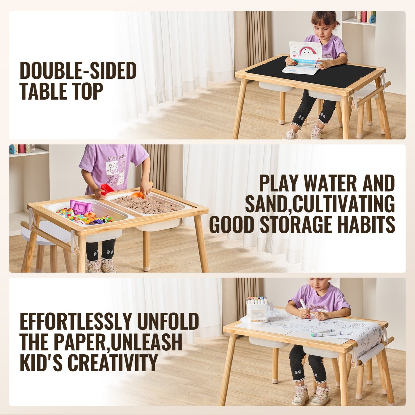 Kids Sensory Table &amp; Chair Set Sand Water Play Table with 2 Storage Compartments
