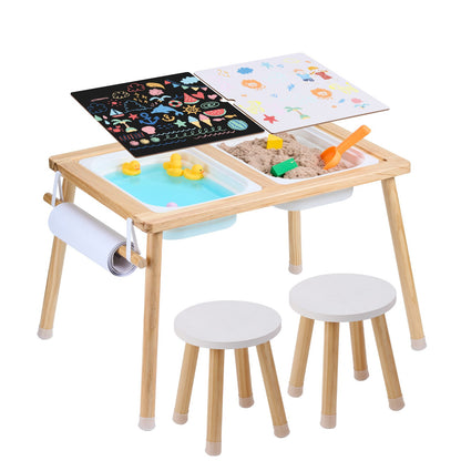 Kids Sensory Table &amp; Chair Set Sand Water Play Table with 2 Storage Compartments