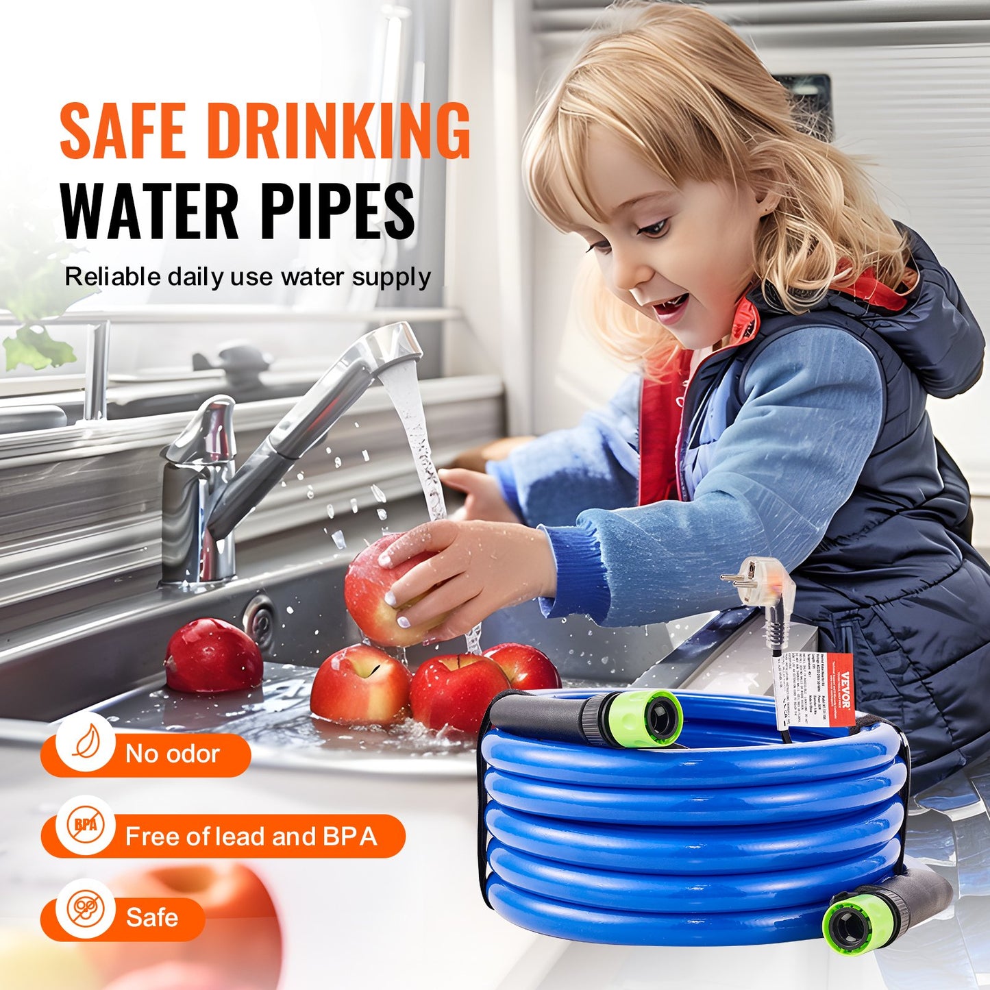 15ft uppvärmd vattenslang för RV -45℉ Frostskyddsuppvärmd dricksvattenslang