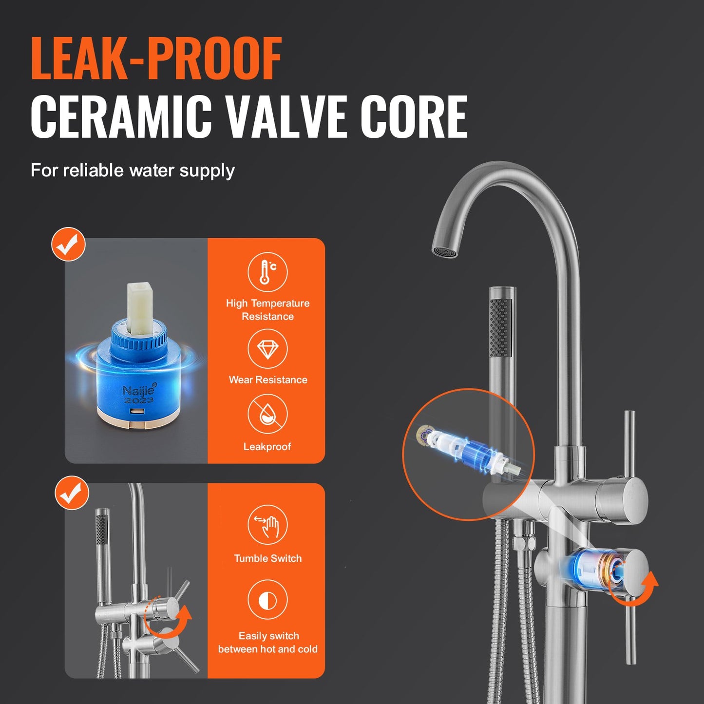 Freestanding Bathtub Faucet, Floor Mount, Freestanding Tub Filler, Shower Mixer Taps, Two Water Modes, 360° Swivel Spout, for Bathing & Showering Pet Bathing Cleaning Drains Toilet Flushing