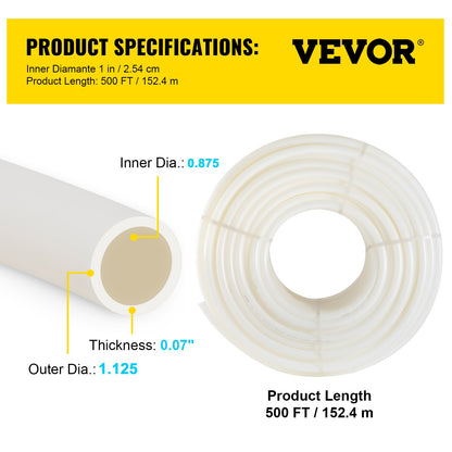 PEX Pipe, 1 Inch x 500 FT PEX Tubing, Non Oxygen Barrier White PEX-B Pipe, Flexible PEX Water Line for RV Sewer Hose, Plumbing, Radiant Heating