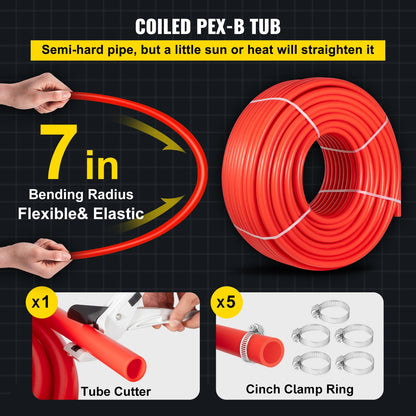 PEX Pipe, 7/8 inch x 500 FT PEX Tubing, Non Oxygen Barrier Red PEX-B Pipe, Flexible PEX Water Line for RV Sewer Hose, Plumbing, Radiant Heating