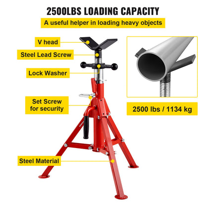 V Head Pipe Stand 1/8\"-12\" Capacity, Adjustable Height 24\"-42\", Pipe Jack Stands 2500 lb. Load Capacity, Portable Folding Pipe Stands, Carbon Steel Body More Durable