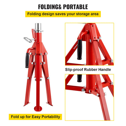 V Head Pipe Stand 1/8\"-12\" Capacity, Adjustable Height 24\"-42\", Pipe Jack Stands 2500 lb. Load Capacity, Portable Folding Pipe Stands, Carbon Steel Body More Durable