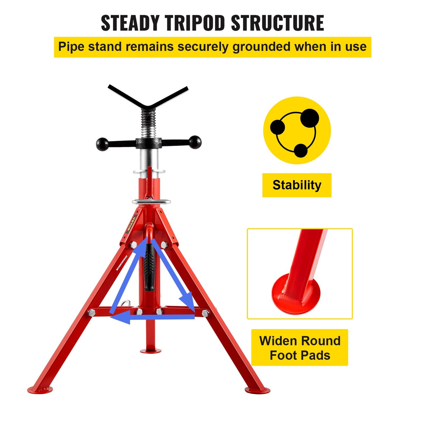 V Head Pipe Stand 1/8"-12" Capacity, Adjustable Height 24"-42", Pipe Jack Stands 2500 lb. Load Capacity, Portable Collapsible Pipe Stands, Carbon Steel Body More Durable
