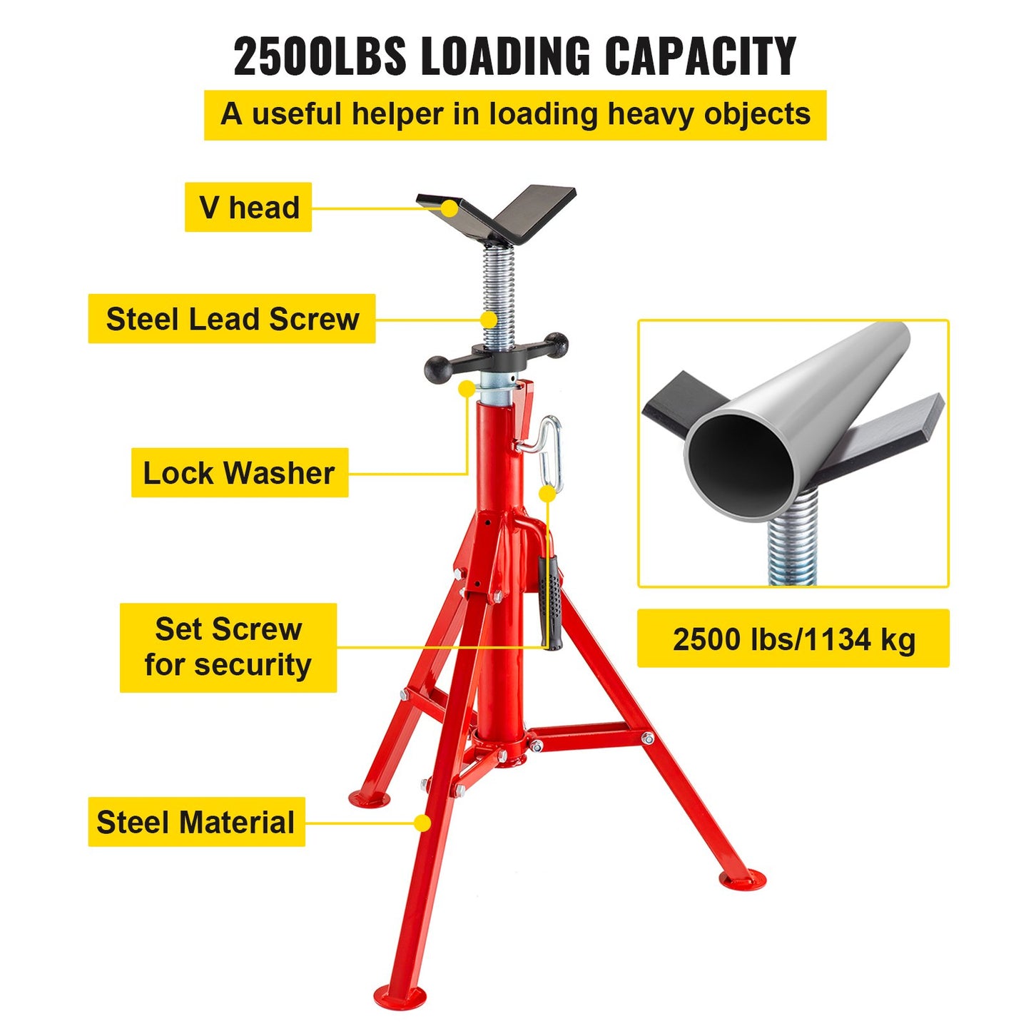 V Head Pipe Stand Adjustable Height 28-52 Inch 4500lbs/2 Tons Pipe Jack Stands Foldable Portable High Folding Pipe Stand with V Head Fold A Trailer Jacks