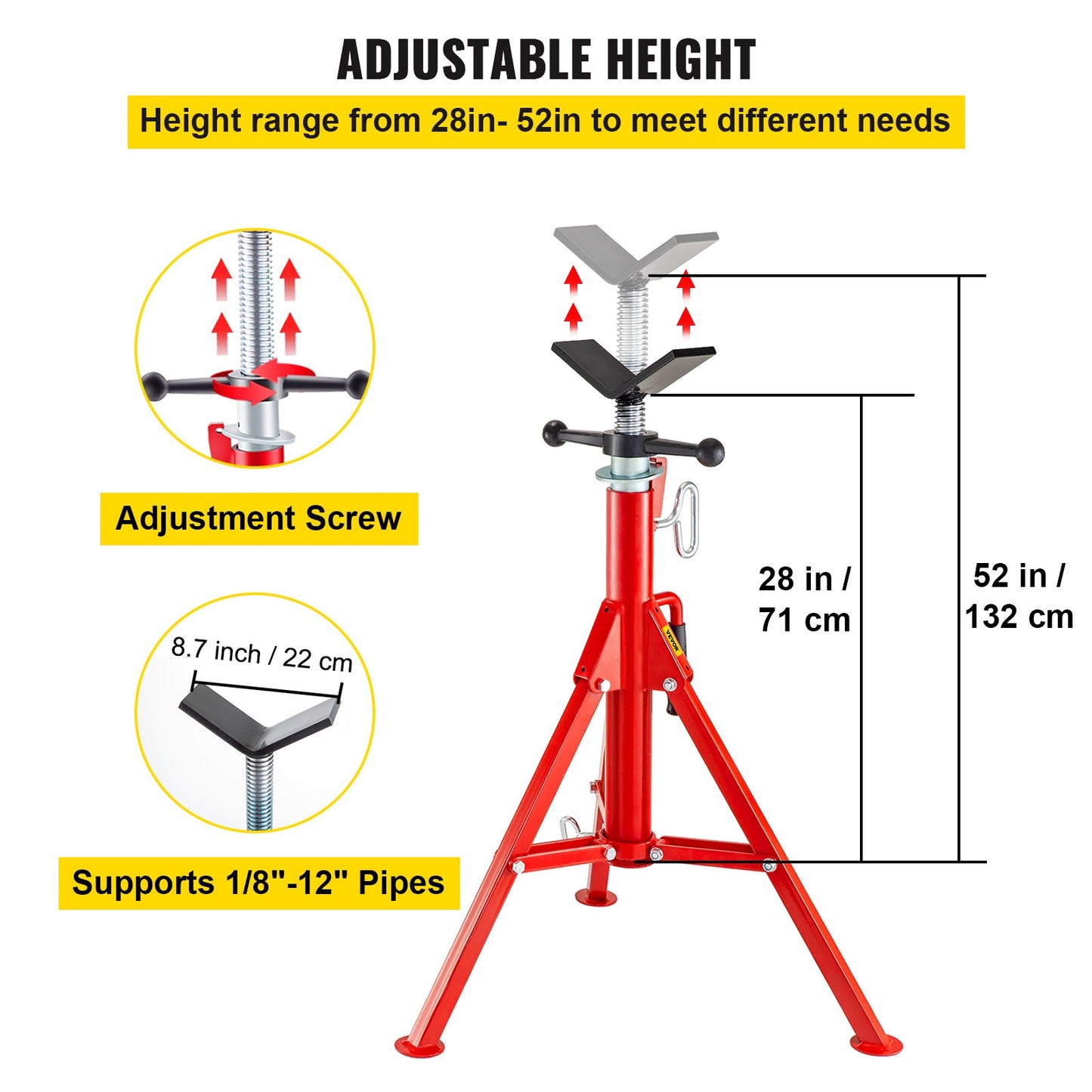 V Head Pipe Stand Adjustable Height 28-52 Inch 4500lbs/2 Tons Pipe Jack Stands Foldable Portable High Folding Pipe Stand with V Head Fold A Trailer Jacks