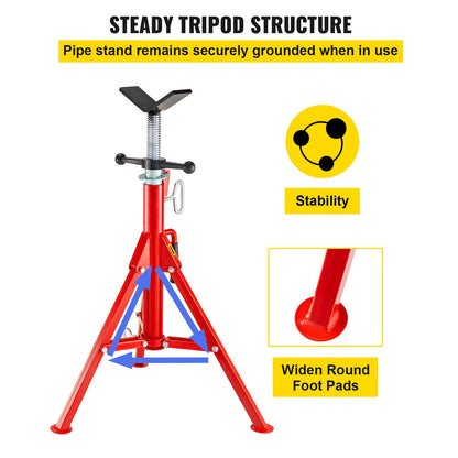 V Head Pipe Stand Adjustable Height 28-52 Inch 4500lbs/2 Tons Pipe Jack Stands Foldable Portable High Folding Pipe Stand with V Head Fold A Trailer Jacks