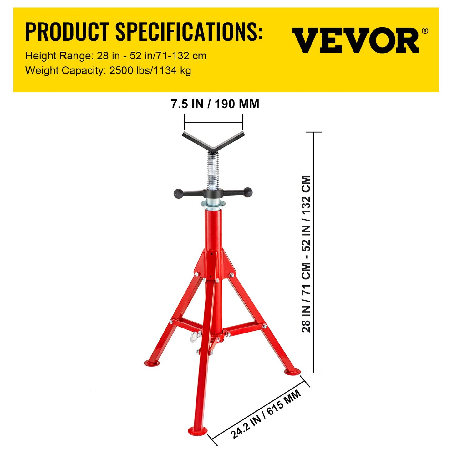 V Head Pipe Stand Adjustable Height 28-52 Inch 4500lbs/2 Tons Pipe Jack Stands Foldable Portable High Folding Pipe Stand with V Head Fold A Trailer Jacks