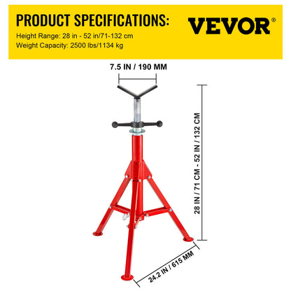 V Head Pipe Stand Adjustable Height 28-52 Inch 4500lbs/2 Tons Pipe Jack Stands Foldable Portable High Folding Pipe Stand with V Head Fold A Trailer Jacks