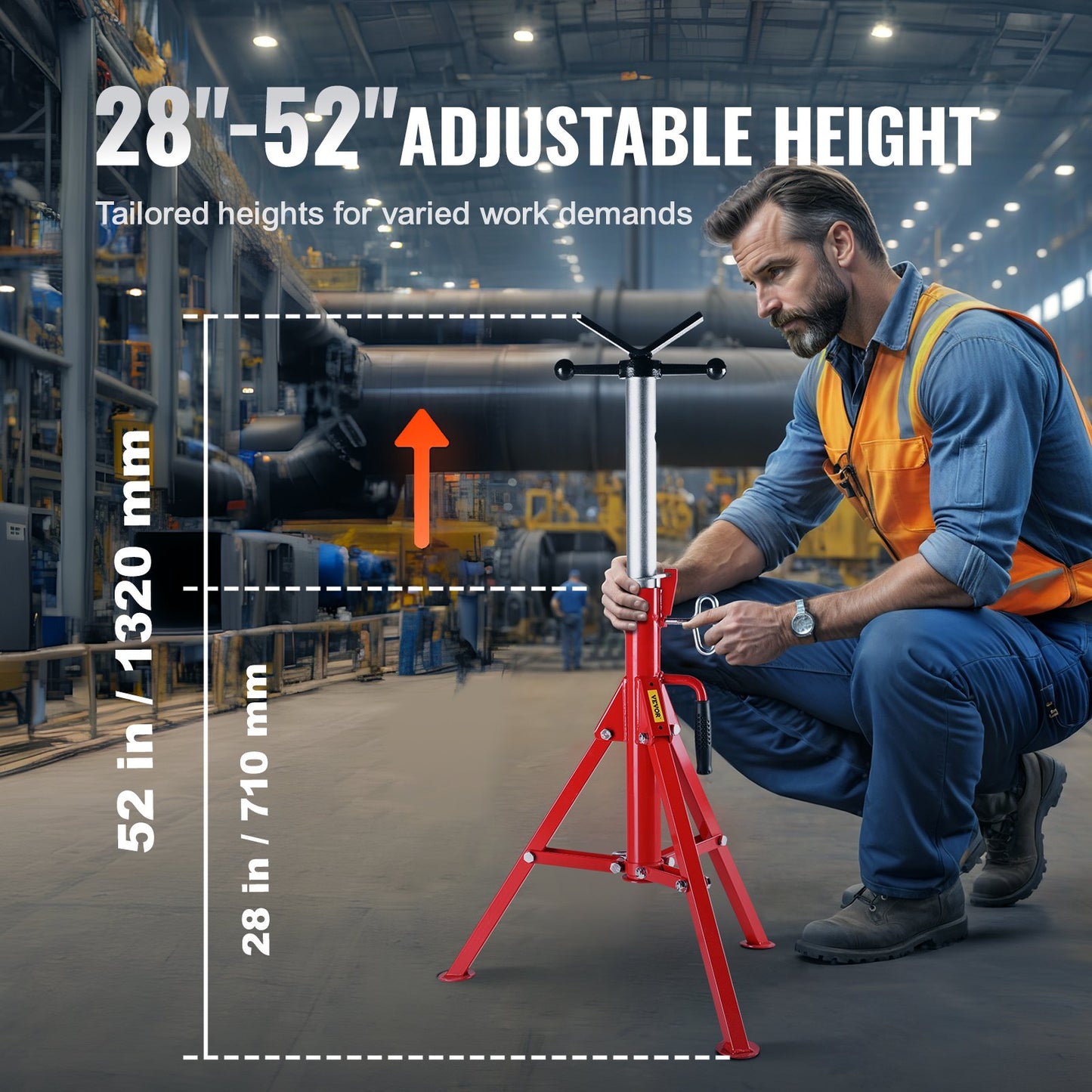 V Head Pipe Stand Adjustable Height 28-52 Inch, Pipe Jack Stands 2500 LB. Capacity,Folding Portable Pipe Stands 1/2 to 12 Inch Pipe Supporting,Steel Jack Stands