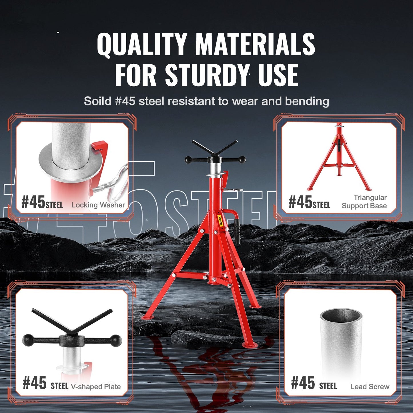 V Head Pipe Stand Adjustable Height 28-52 Inch, Pipe Jack Stands 2500 LB. Capacity,Folding Portable Pipe Stands 1/2 to 12 Inch Pipe Supporting,Steel Jack Stands