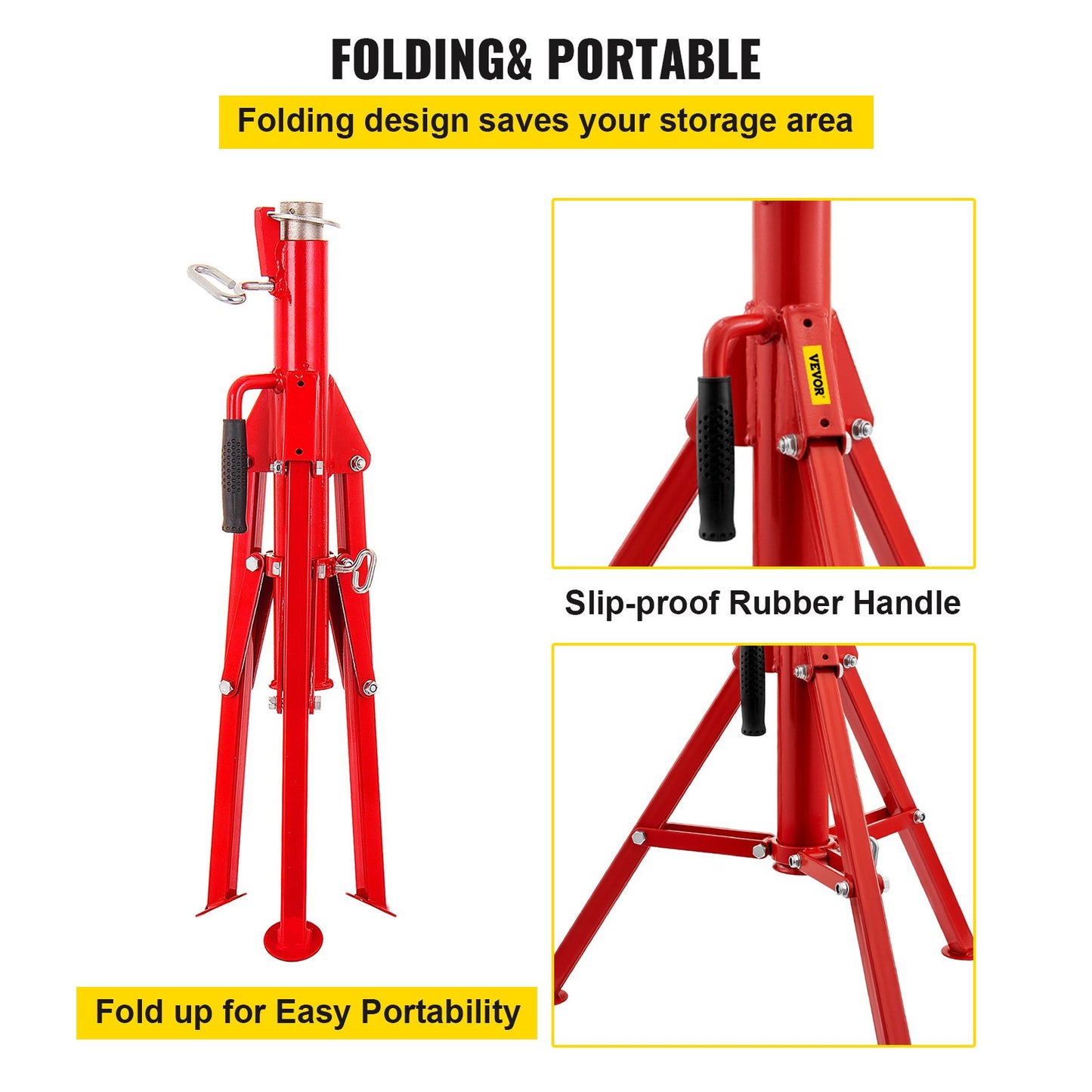 V Head Pipe Stand 1/8\"-12\" Capacity,Adjustable Height 28\"-52,Pipe Jack Stands 2500 lb. Load Capacity,Portable Folding Pipe Stands, Carbon Steel Body More Durable