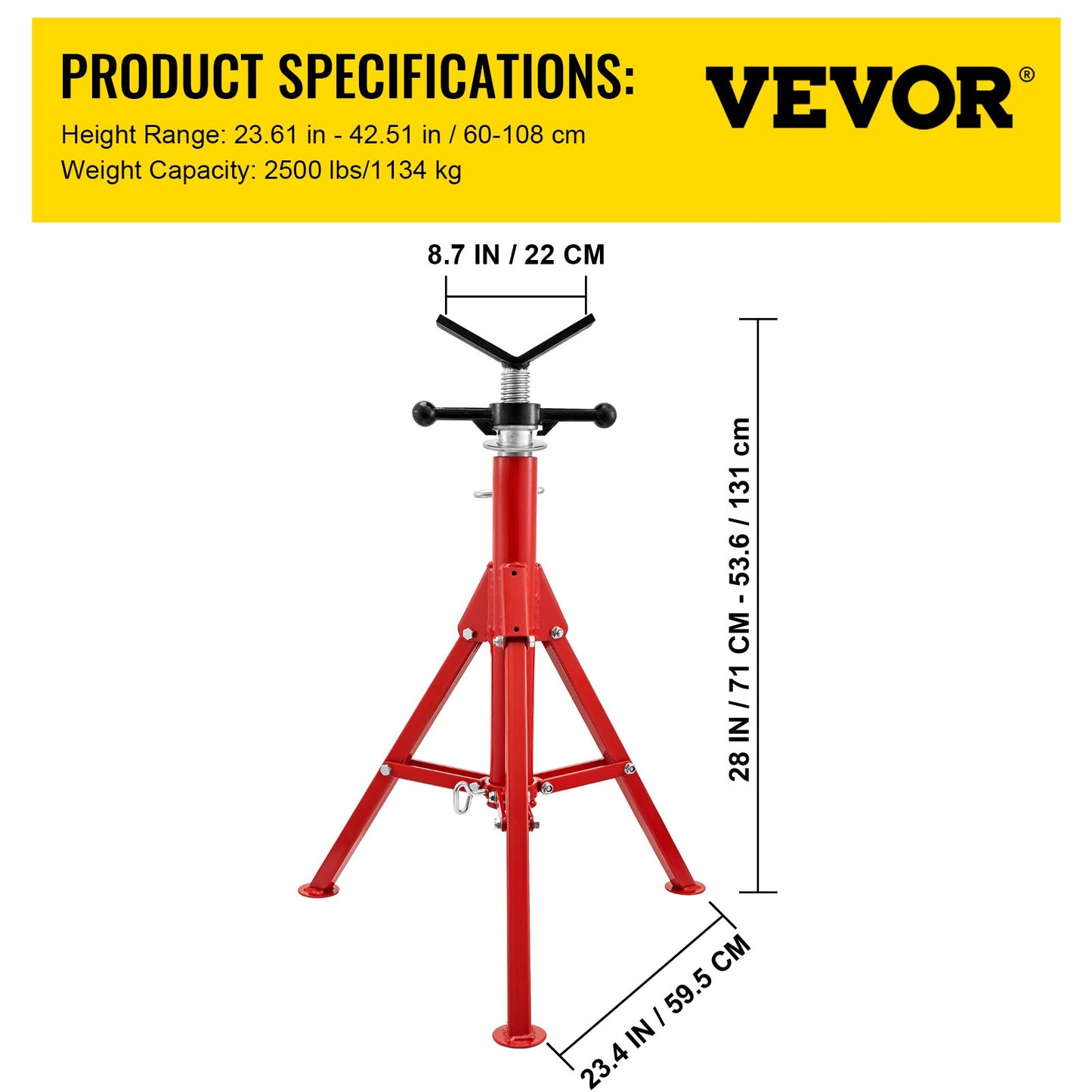 V Head Pipe Stand 1/8\"-12\" Capacity,Adjustable Height 28\"-52,Pipe Jack Stands 2500 lb. Load Capacity,Portable Folding Pipe Stands, Carbon Steel Body More Durable