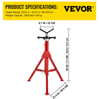 V Head Pipe Stand 1/8\"-12\" Capacity,Adjustable Height 28\"-52,Pipe Jack Stands 2500 lb. Load Capacity,Portable Folding Pipe Stands, Carbon Steel Body More Durable