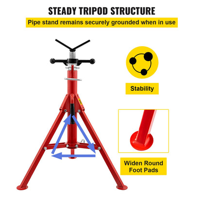 V Head Pipe Stand 1/8\"-12\" Capacity, Adjustable Height 28\"-52", Pipe Jack Stand 2500 lb. Load Capacity, Portable Collapsible Pipe Stands, Carbon Steel Body More Durable