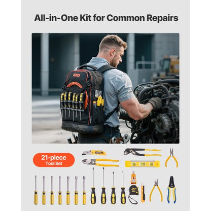 Werkzeugrucksack mit Werkzeug 65 Taschen Reißfester Arbeitsplatzrucksack
