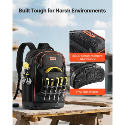 Werkzeugrucksack mit Werkzeug 65 Taschen Reißfester Arbeitsplatzrucksack