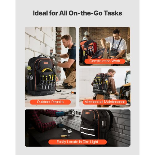 Werkzeugrucksack mit Werkzeug 65 Taschen Reißfester Arbeitsplatzrucksack