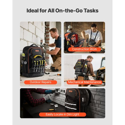 Werkzeugrucksack mit Werkzeug 65 Taschen Reißfester Arbeitsplatzrucksack