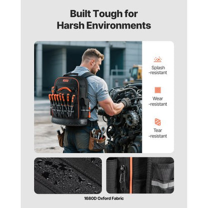 Werkzeugrucksack 64 Taschen Reißfester Arbeitsplatzrucksack für Elektriker