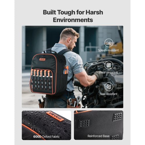 Verktygsryggsäck 49 Fickor Rivtålig Arbetsplatsryggsäck för Elektriker