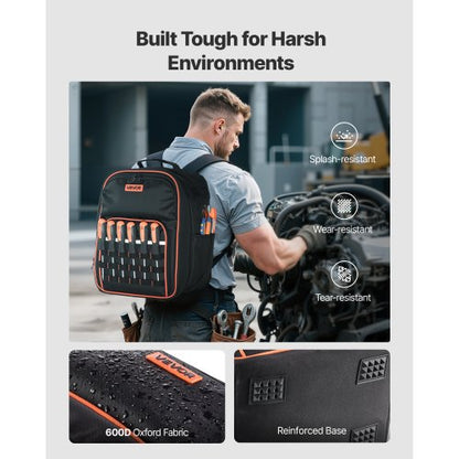 Verktygsryggsäck 49 Fickor Rivtålig Arbetsplatsryggsäck för Elektriker