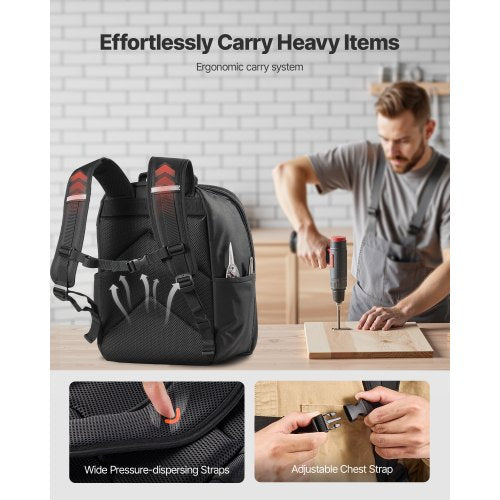 Verktygsryggsäck 49 Fickor Rivtålig Arbetsplatsryggsäck för Elektriker