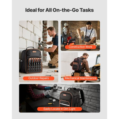 Verktygsryggsäck 49 Fickor Rivtålig Arbetsplatsryggsäck för Elektriker