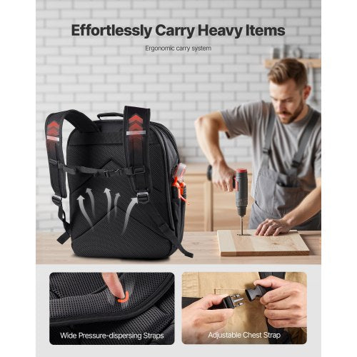 Verktygsryggsäck 45 Fickor Rivtålig Arbetsplatsryggsäck för Elektriker