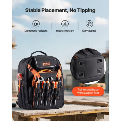 Verktygsryggsäck 45 Fickor Rivtålig Arbetsplatsryggsäck för Elektriker