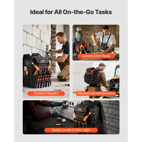 Verktygsryggsäck 45 Fickor Rivtålig Arbetsplatsryggsäck för Elektriker