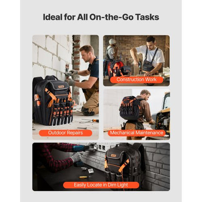 Verktygsryggsäck 45 Fickor Rivtålig Arbetsplatsryggsäck för Elektriker