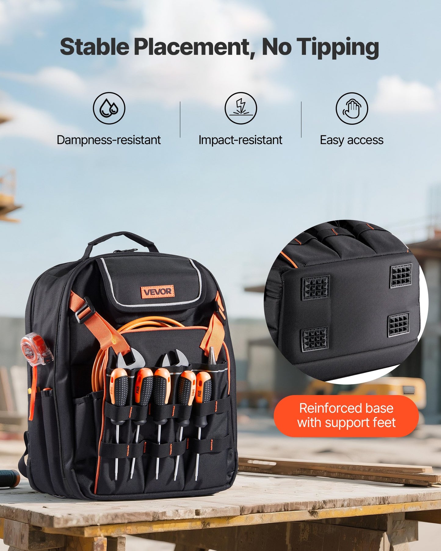 Tool Backpack, 45 Pockets, Heavy-duty Tools Storage Organizer Work Bags with Laptop Compartment & Reinforced Fabric Basee, Electrician Jobsite Backpack for Electrician, Repairman