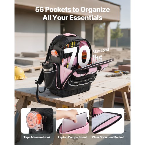 Werkzeugrucksack 56 Taschen Reißfester Arbeitsplatzrucksack für Elektriker