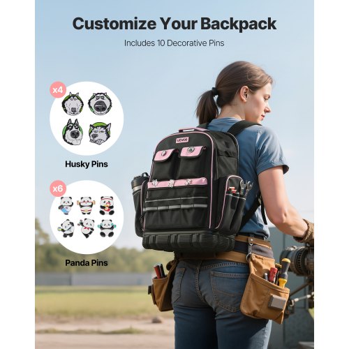 Werkzeugrucksack 56 Taschen Reißfester Arbeitsplatzrucksack für Elektriker