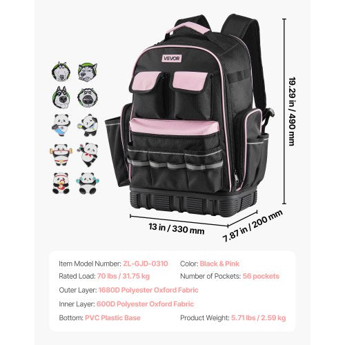 Werkzeugrucksack 56 Taschen Reißfester Arbeitsplatzrucksack für Elektriker