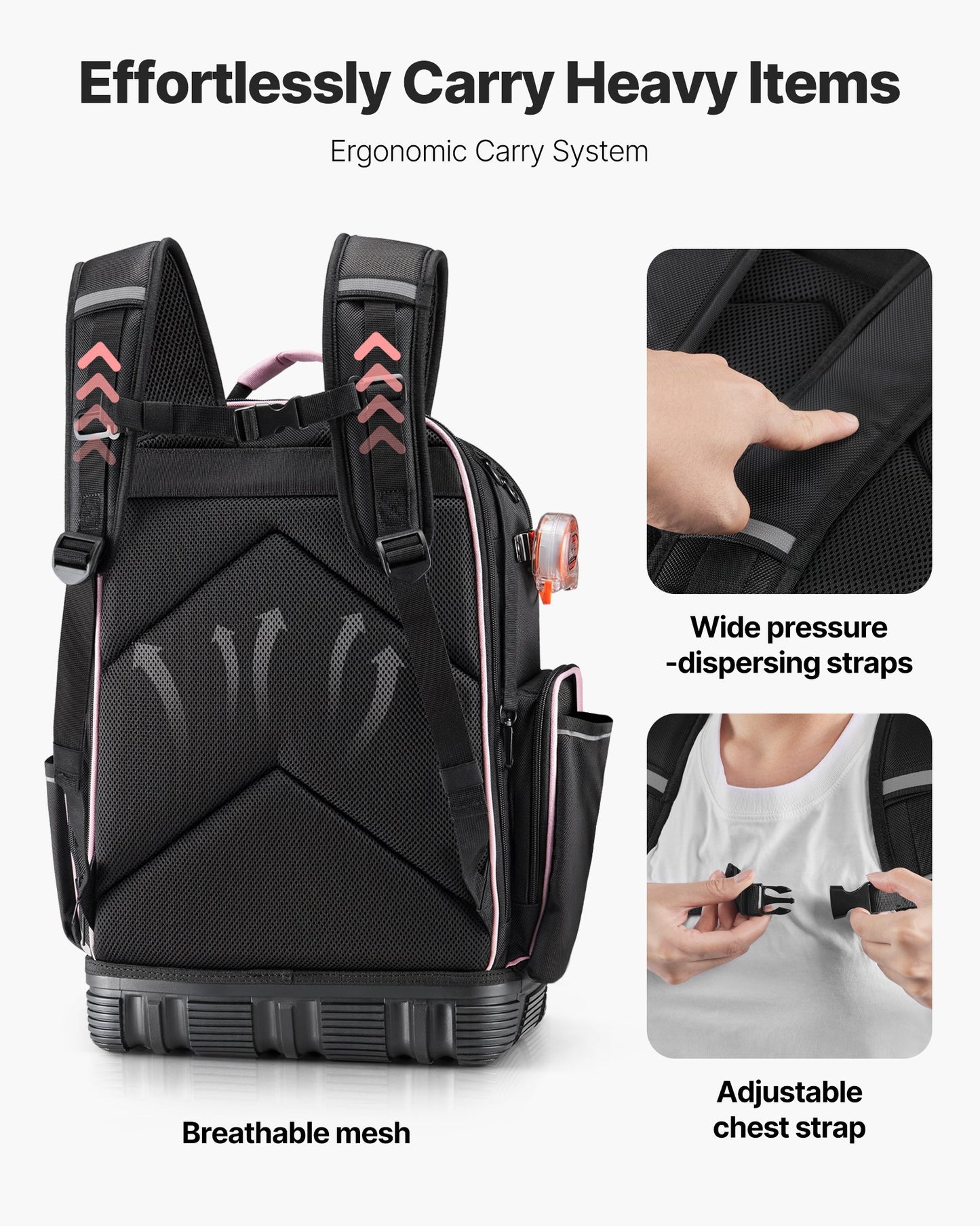 Tool Backpack, 56 Pockets, Heavy-duty Tools Storage Organizer Work Bags with Laptop Compartment & Molded Base, Electrician Jobsite Backpack for Electrician, Repairman, and HVAC Techs