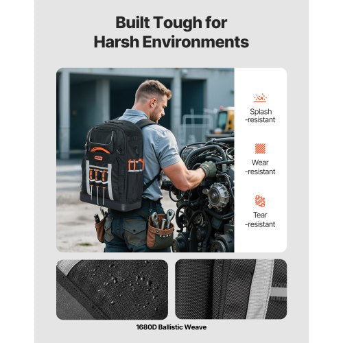 Werkzeugrucksack 56 Taschen Spritzwassergeschützter Arbeitsplatzrucksack für Elektriker