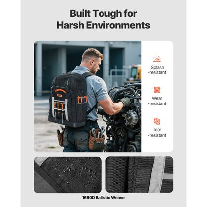 Werkzeugrucksack 56 Taschen Spritzwassergeschützter Arbeitsplatzrucksack für Elektriker