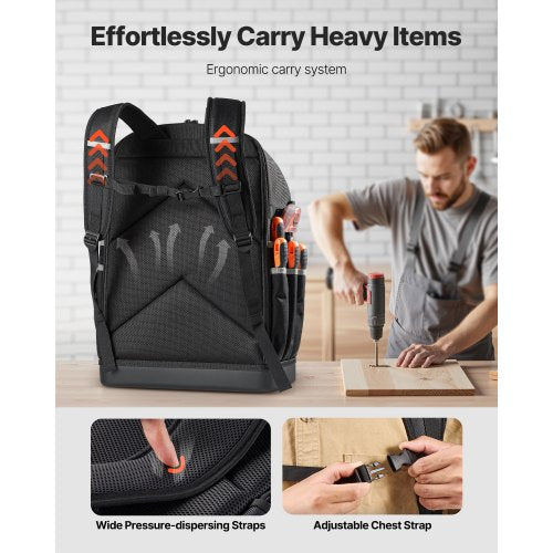 Werkzeugrucksack 56 Taschen Spritzwassergeschützter Arbeitsplatzrucksack für Elektriker