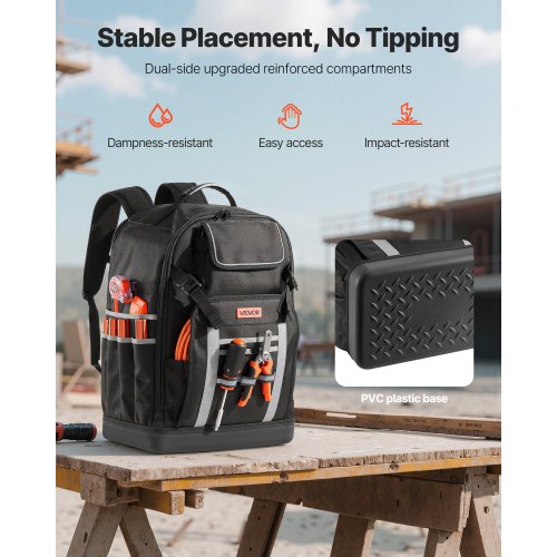 Werkzeugrucksack 56 Taschen Spritzwassergeschützter Arbeitsplatzrucksack für Elektriker